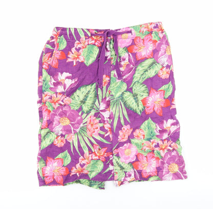 Marks and Spencer Womens Purple Floral Cotton Straight & Pencil Skirt Size 8 Zip