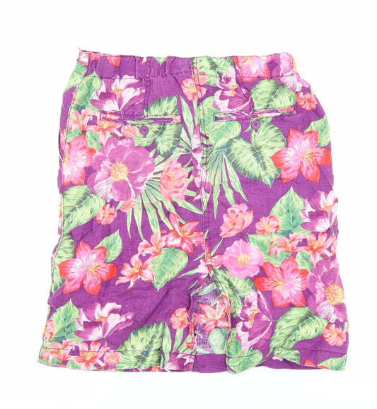 Marks and Spencer Womens Purple Floral Cotton Straight & Pencil Skirt Size 8 Zip