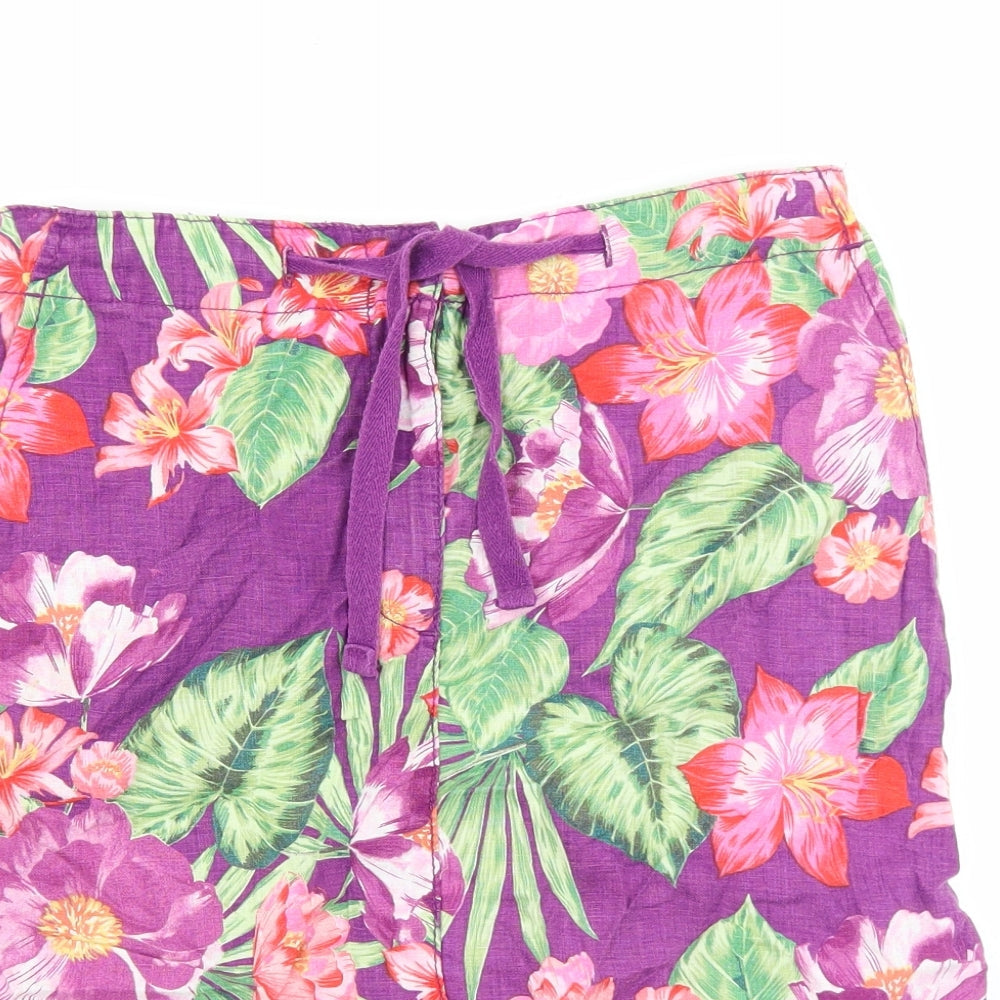 Marks and Spencer Womens Purple Floral Cotton Straight & Pencil Skirt Size 8 Zip