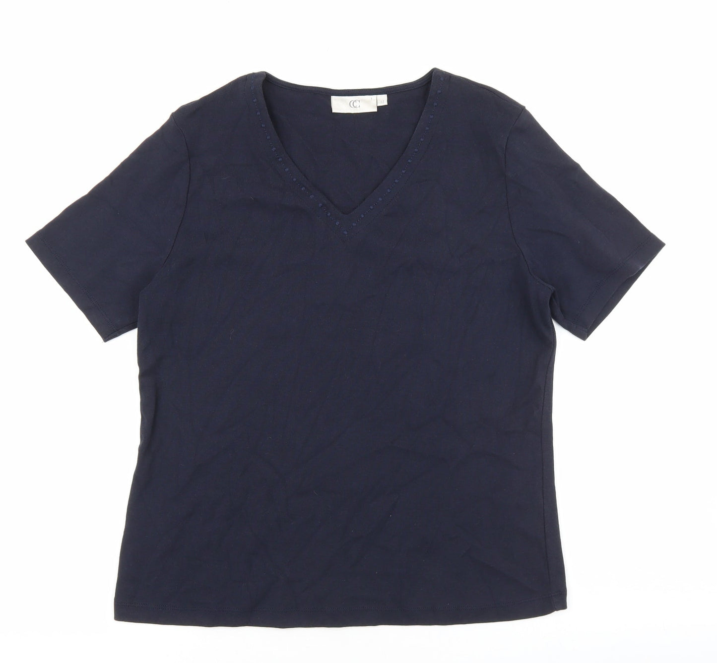 CC Womens Blue 100% Cotton Basic T-Shirt Size M V-Neck
