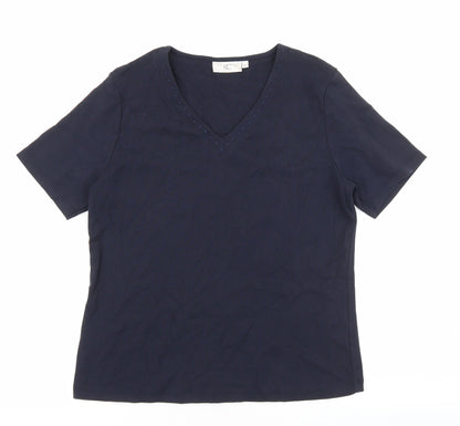 CC Womens Blue 100% Cotton Basic T-Shirt Size M V-Neck