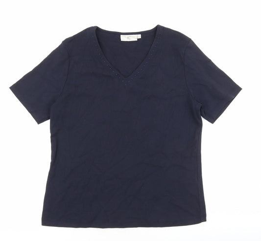 CC Womens Blue 100% Cotton Basic T-Shirt Size M V-Neck