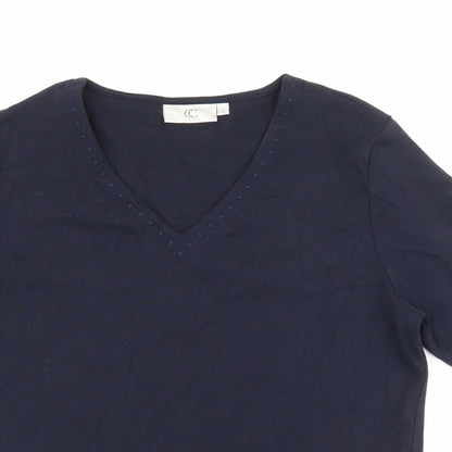 CC Womens Blue 100% Cotton Basic T-Shirt Size M V-Neck