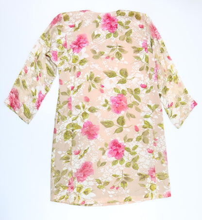 Preworn Womens Pink Floral Polyester Shift Size M Round Neck Pullover