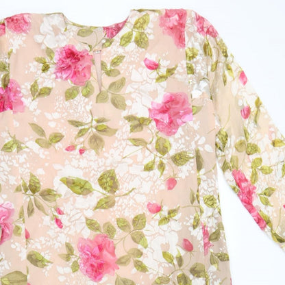 Preworn Womens Pink Floral Polyester Shift Size M Round Neck Pullover
