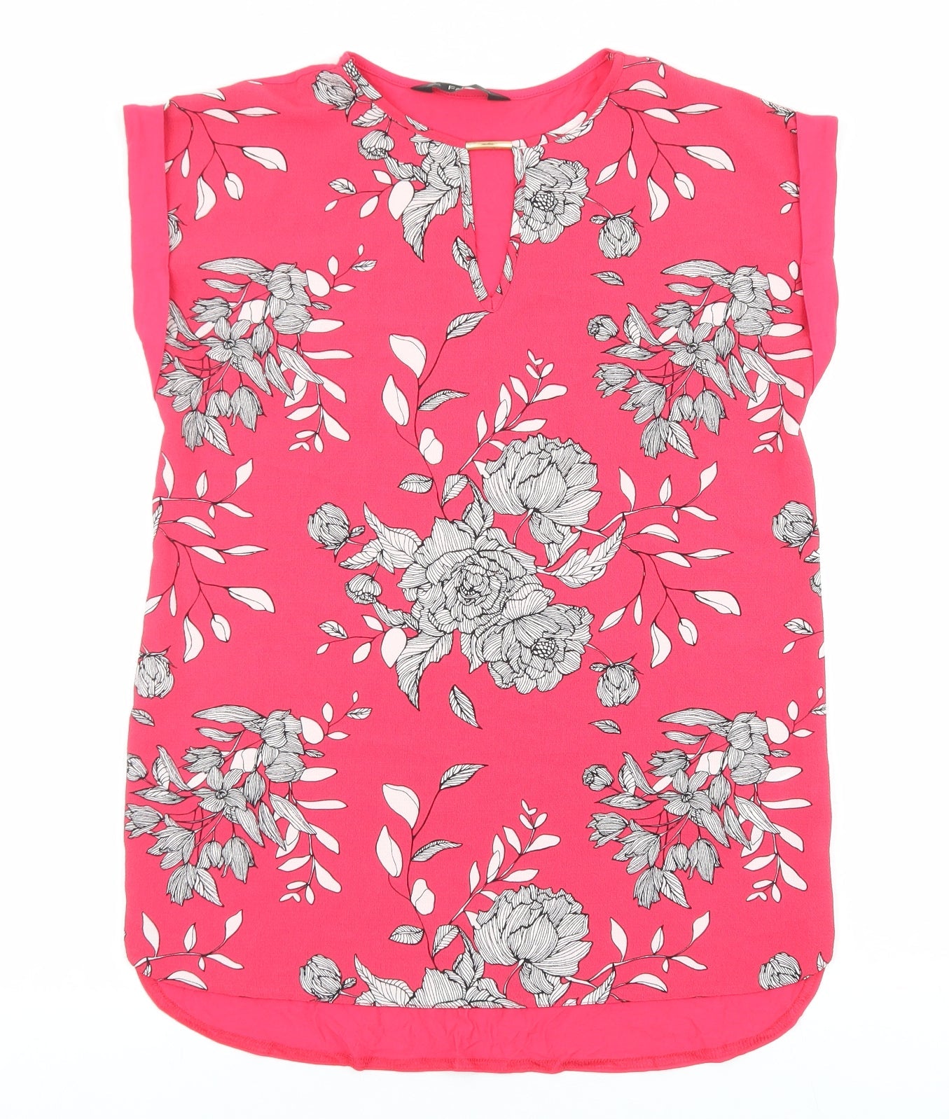 F&F Womens Pink Floral Viscose Basic Blouse Size 8 Round Neck