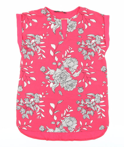 F&F Womens Pink Floral Viscose Basic Blouse Size 8 Round Neck