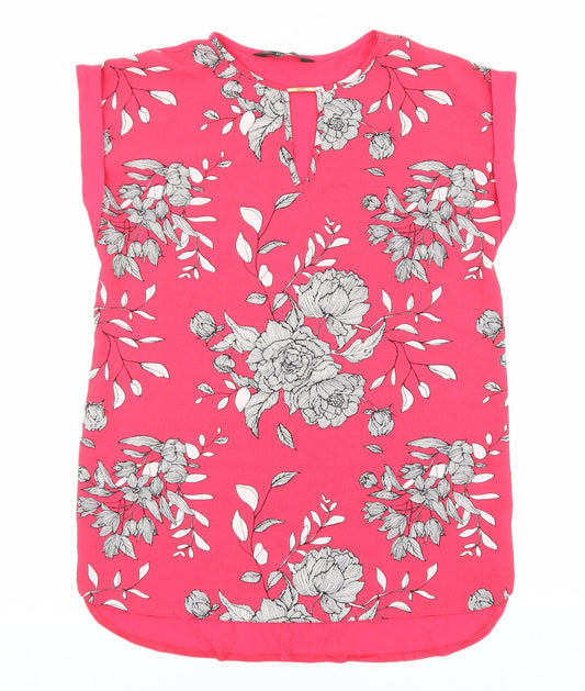 F&F Womens Pink Floral Viscose Basic Blouse Size 8 Round Neck