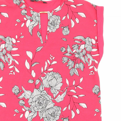 F&F Womens Pink Floral Viscose Basic Blouse Size 8 Round Neck