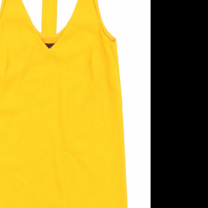 New Look Womens Orange Polyester Tank Dress Size 8 V-Neck Magnetic