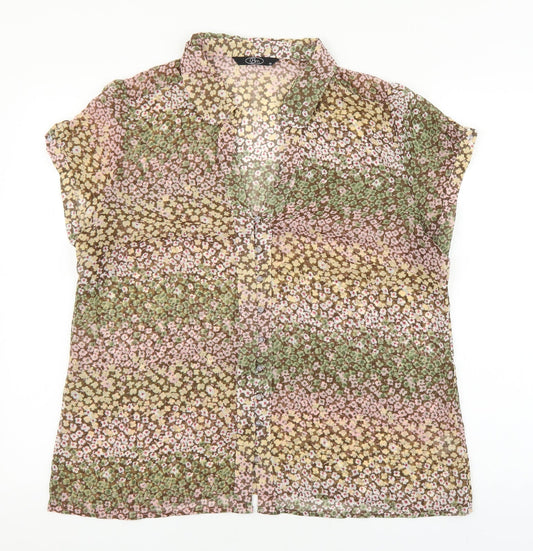 Bonmarché Womens Brown Geometric Polyester Basic Blouse Size 18 V-Neck