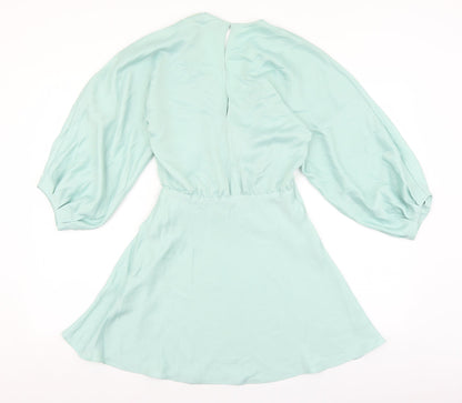 Zara Womens Green Polyester Fit & Flare Size XS V-Neck Button