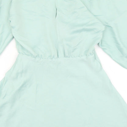 Zara Womens Green Polyester Fit & Flare Size XS V-Neck Button