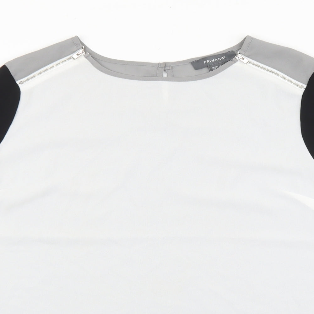 Primark Womens White Polyester Basic Blouse Size 14 Round Neck - Zip Detail