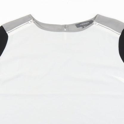 Primark Womens White Polyester Basic Blouse Size 14 Round Neck - Zip Detail