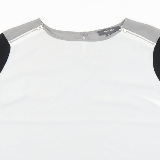Primark Womens White Polyester Basic Blouse Size 14 Round Neck - Zip Detail