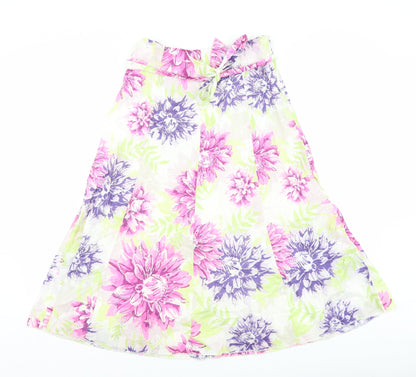 Marks and Spencer Womens Multicoloured Floral Cotton Flare Skirt Size 10 Tie