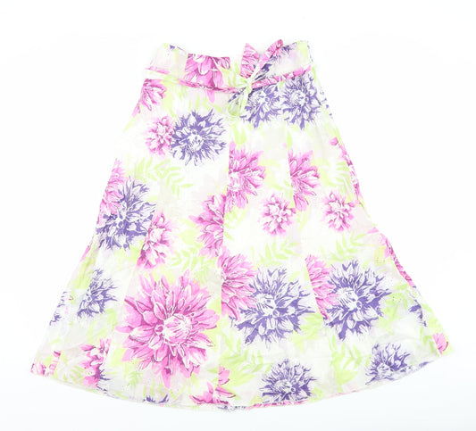 Marks and Spencer Womens Multicoloured Floral Cotton Flare Skirt Size 10 Tie