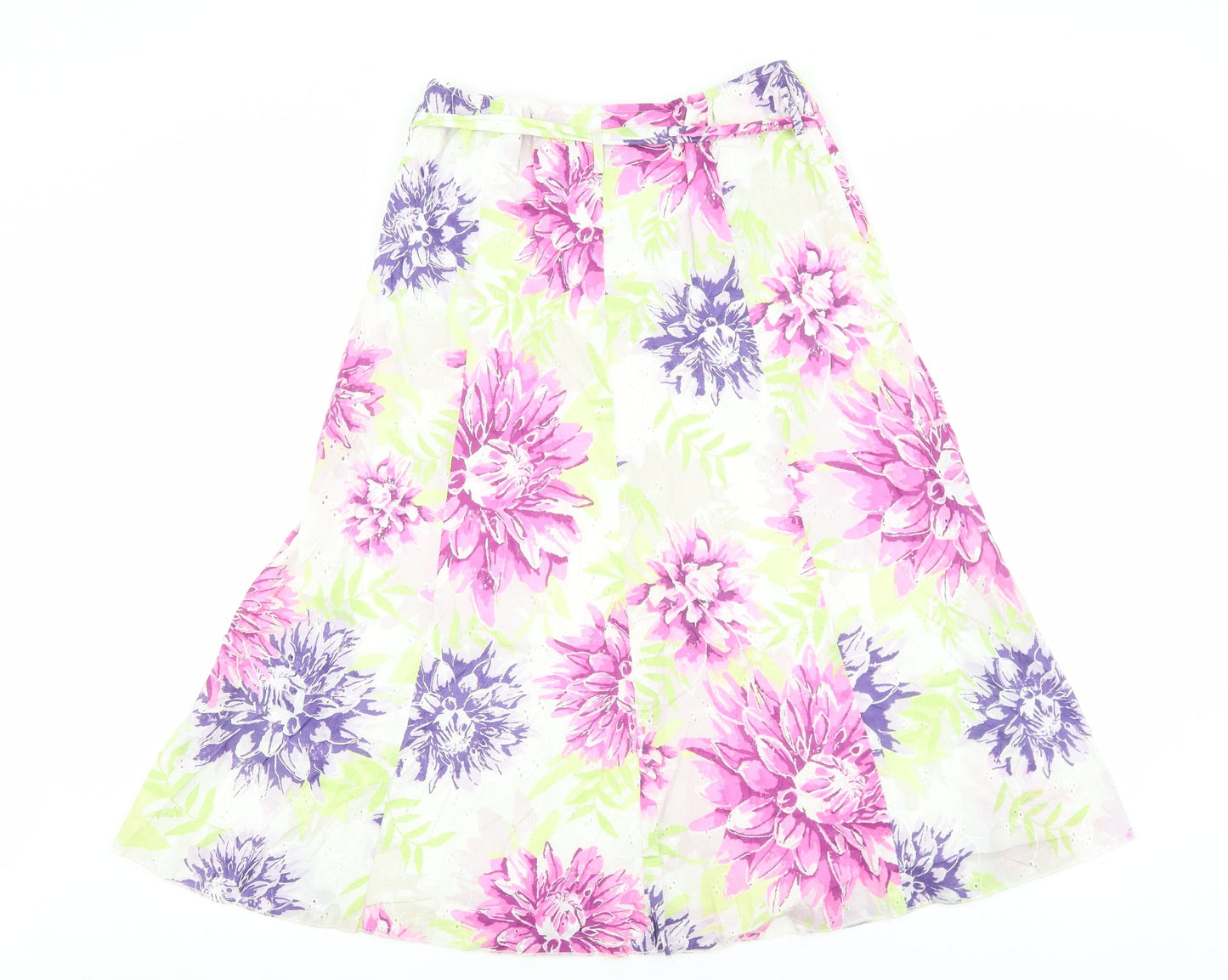 Marks and Spencer Womens Multicoloured Floral Cotton Flare Skirt Size 10 Tie