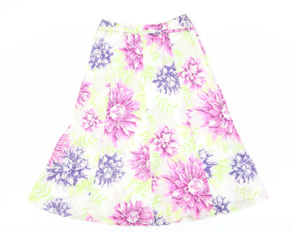 Marks and Spencer Womens Multicoloured Floral Cotton Flare Skirt Size 10 Tie