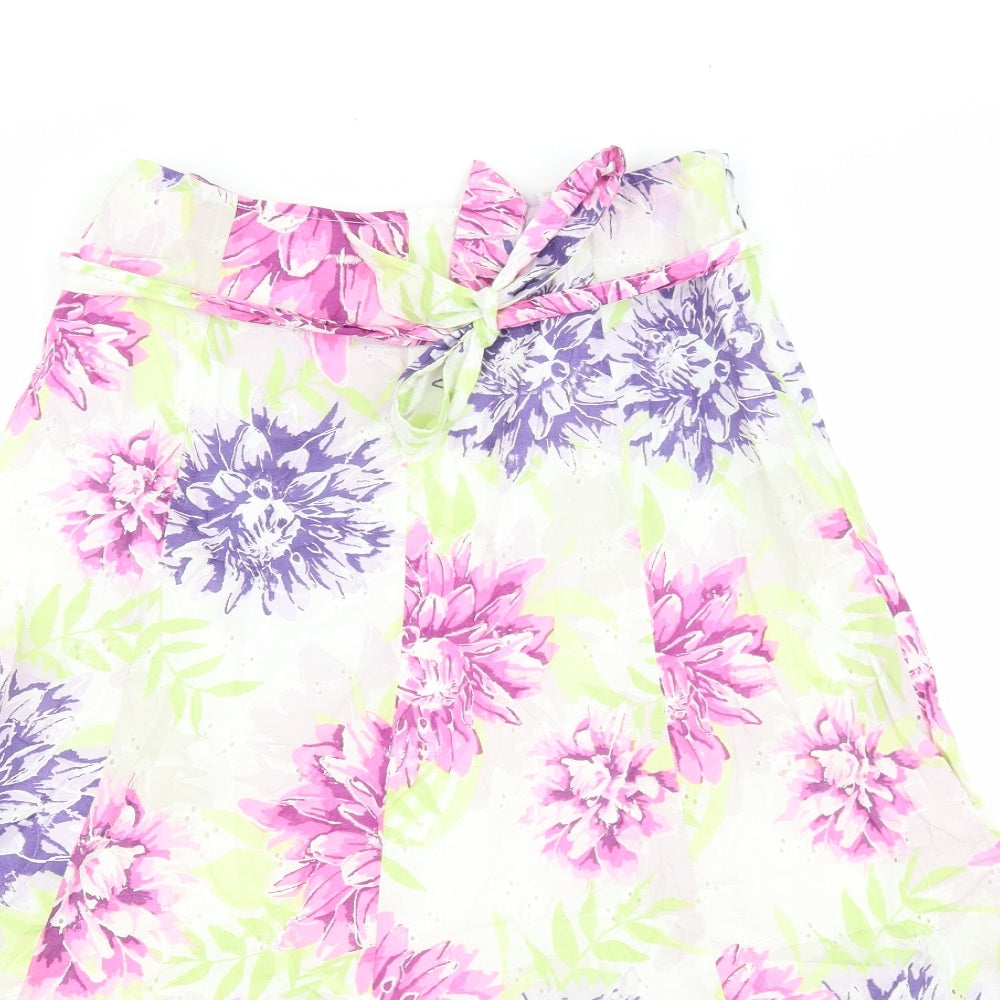 Marks and Spencer Womens Multicoloured Floral Cotton Flare Skirt Size 10 Tie