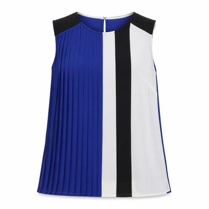 Marks and Spencer Womens Blue Geometric Polyester Basic Tank Size 12 Round Neck - Pleated front detail