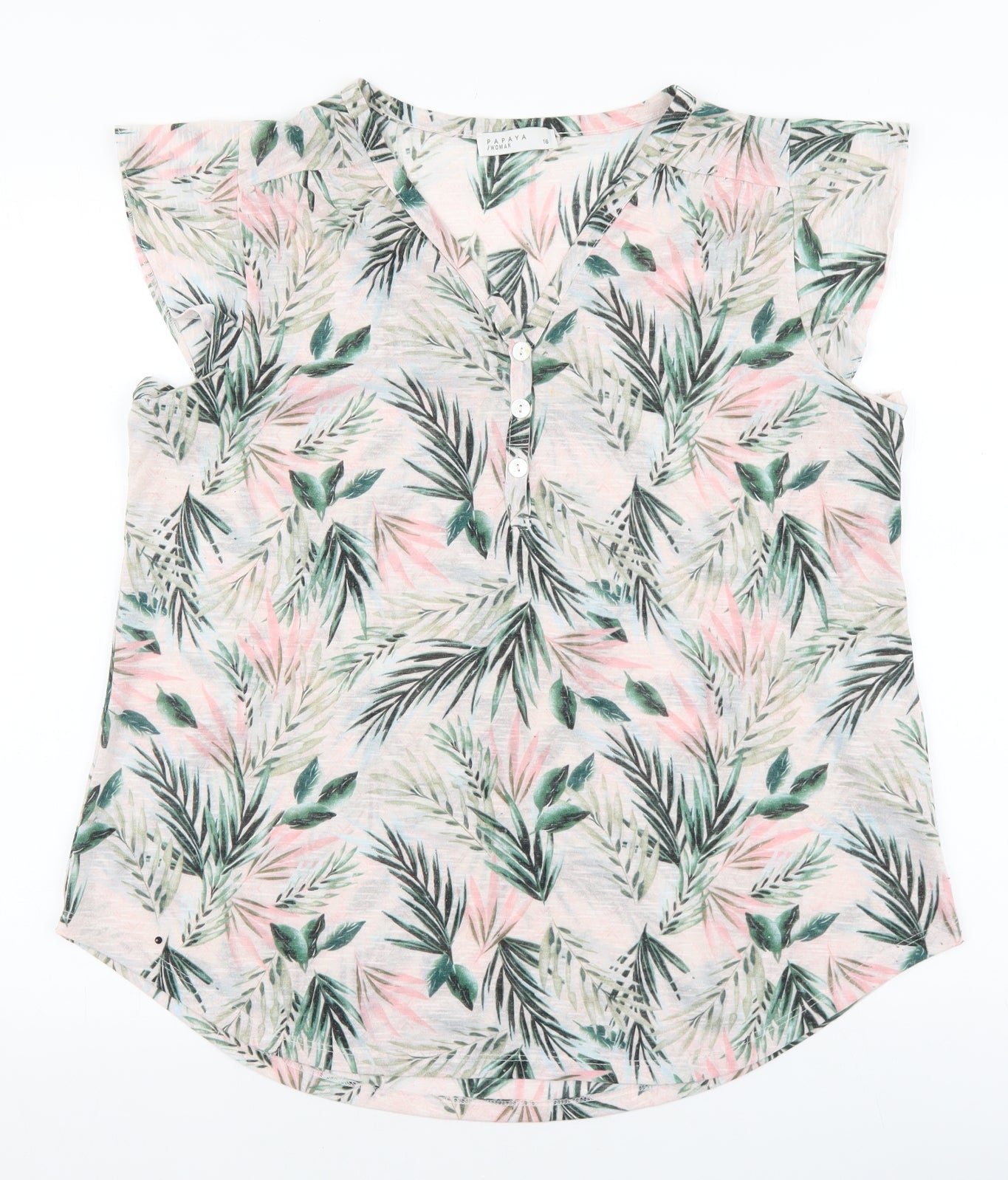 Papaya Womens Green Geometric Polyester Basic Tank Size 16 V-Neck