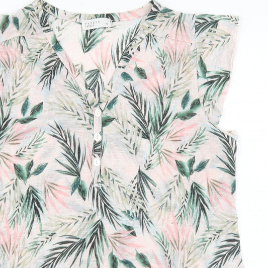 Papaya Womens Green Geometric Polyester Basic Tank Size 16 V-Neck