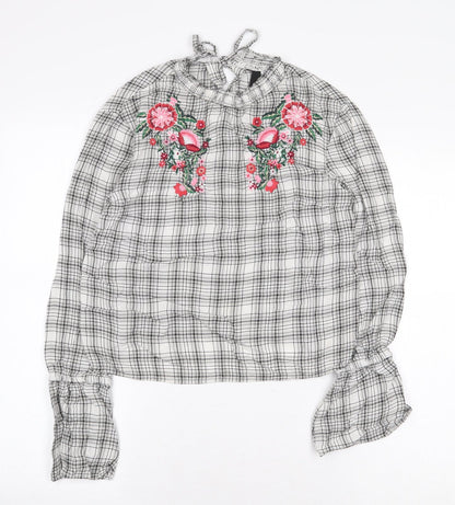 H&M Womens White Paisley Viscose Basic Blouse Size 8 Round Neck - Flower Detail