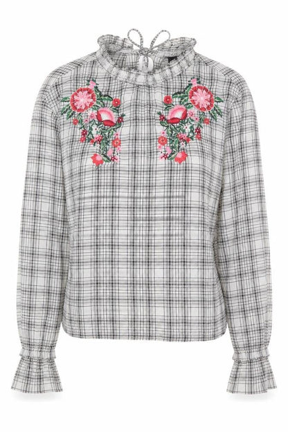 H&M Womens White Paisley Viscose Basic Blouse Size 8 Round Neck - Flower Detail
