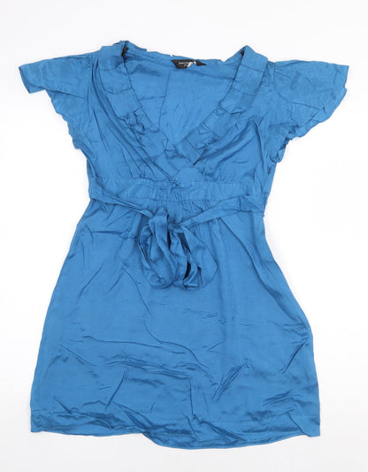 Dorothy Perkins Womens Blue Viscose Mini Size 10 V-Neck Tie