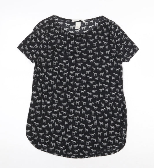 Womens UK Size XS H&M Black Basic T-Shirt