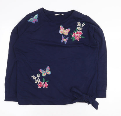 Altitude Womens Blue Cotton Basic T-Shirt Size 10 Round Neck - Butterfly Knot Front