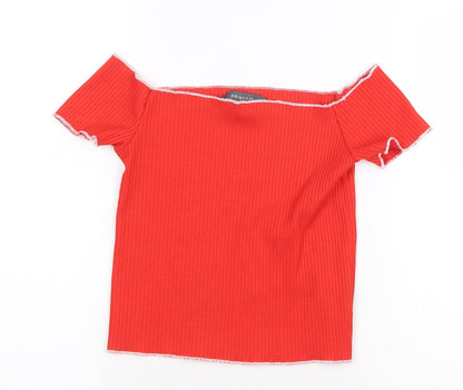 Primark Womens Red Polyester Basic Tank Size 8 Off the Shoulder