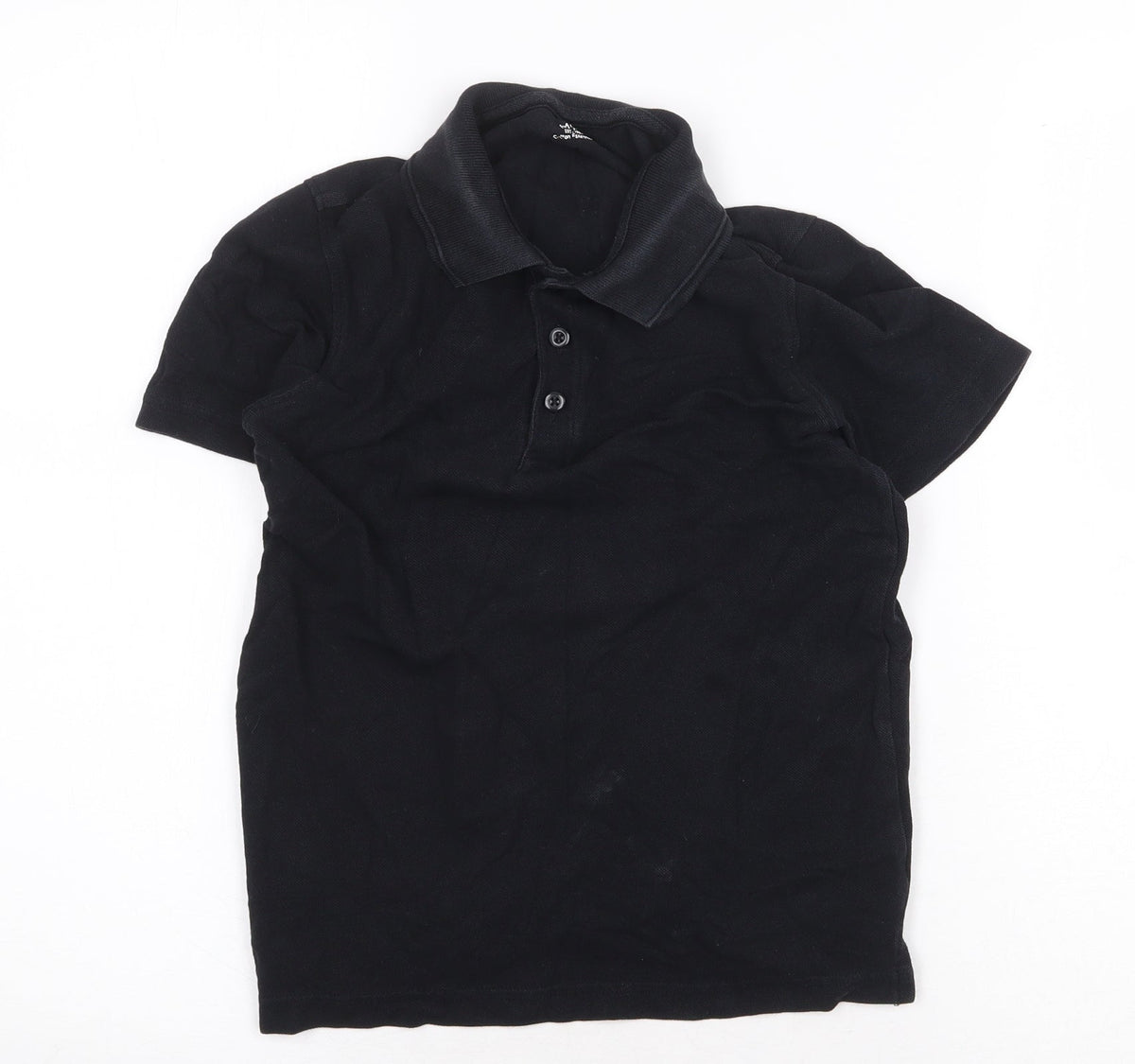 Marks and Spencer Boys Black 100% Cotton Basic Polo Size 8-9 Years Collared Button