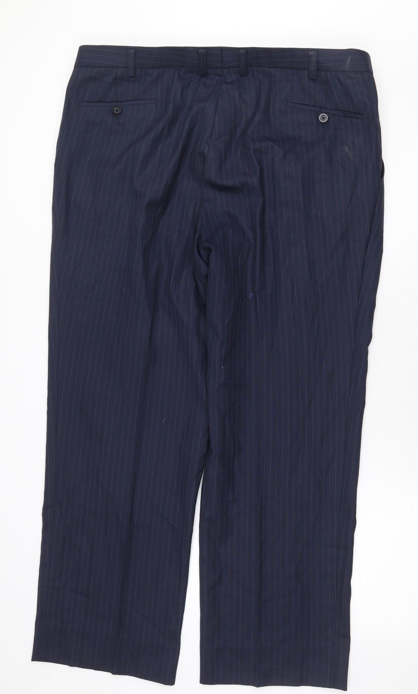 Dino Mens Blue Striped Polyester Dress Pants Trousers Size 40 in Regular Zip