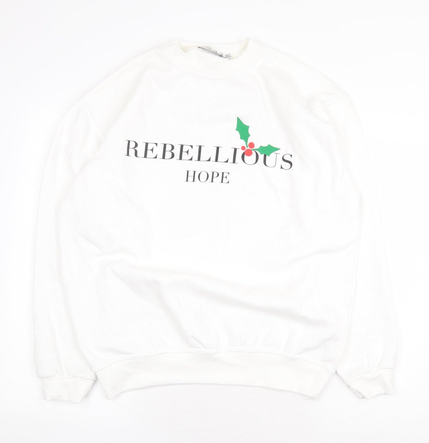 In the Style Womens White Cotton Pullover Sweatshirt Size 10 Pullover - Christmas Holly