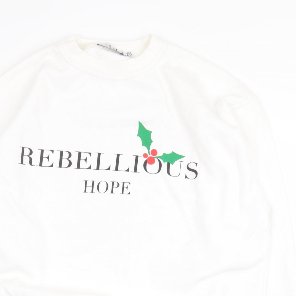 In the Style Womens White Cotton Pullover Sweatshirt Size 10 Pullover - Christmas Holly