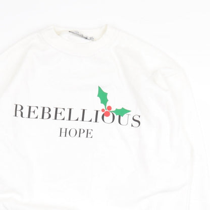 In the Style Womens White Cotton Pullover Sweatshirt Size 10 Pullover - Christmas Holly