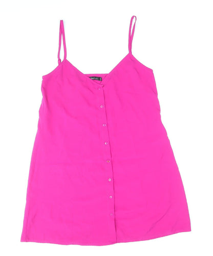 Boohoo Womens Pink Polyester Slip Dress Size 12 V-Neck Button