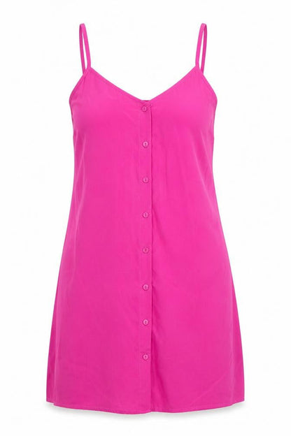 Boohoo Womens Pink Polyester Slip Dress Size 12 V-Neck Button