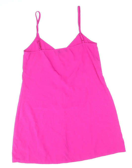 Boohoo Womens Pink Polyester Slip Dress Size 12 V-Neck Button