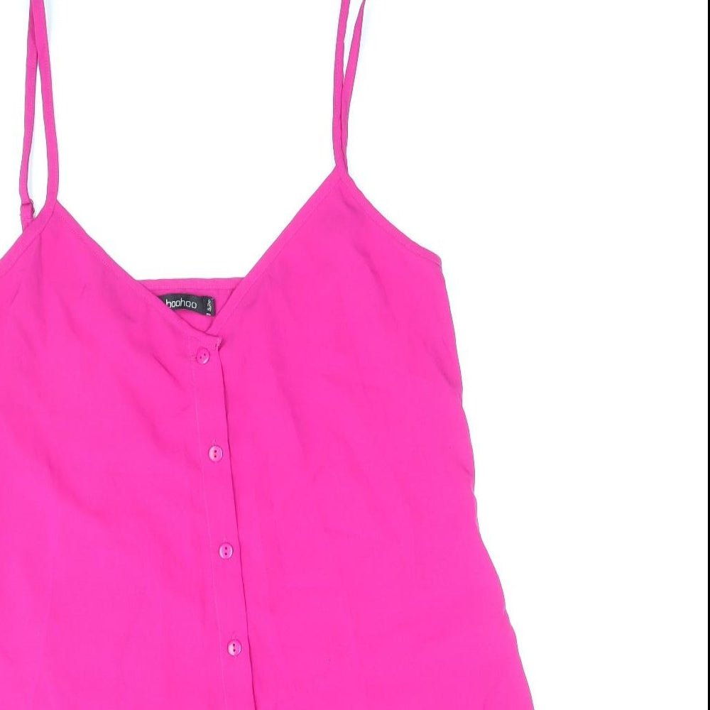 Boohoo Womens Pink Polyester Slip Dress Size 12 V-Neck Button