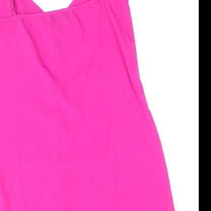 Boohoo Womens Pink Polyester Slip Dress Size 12 V-Neck Button