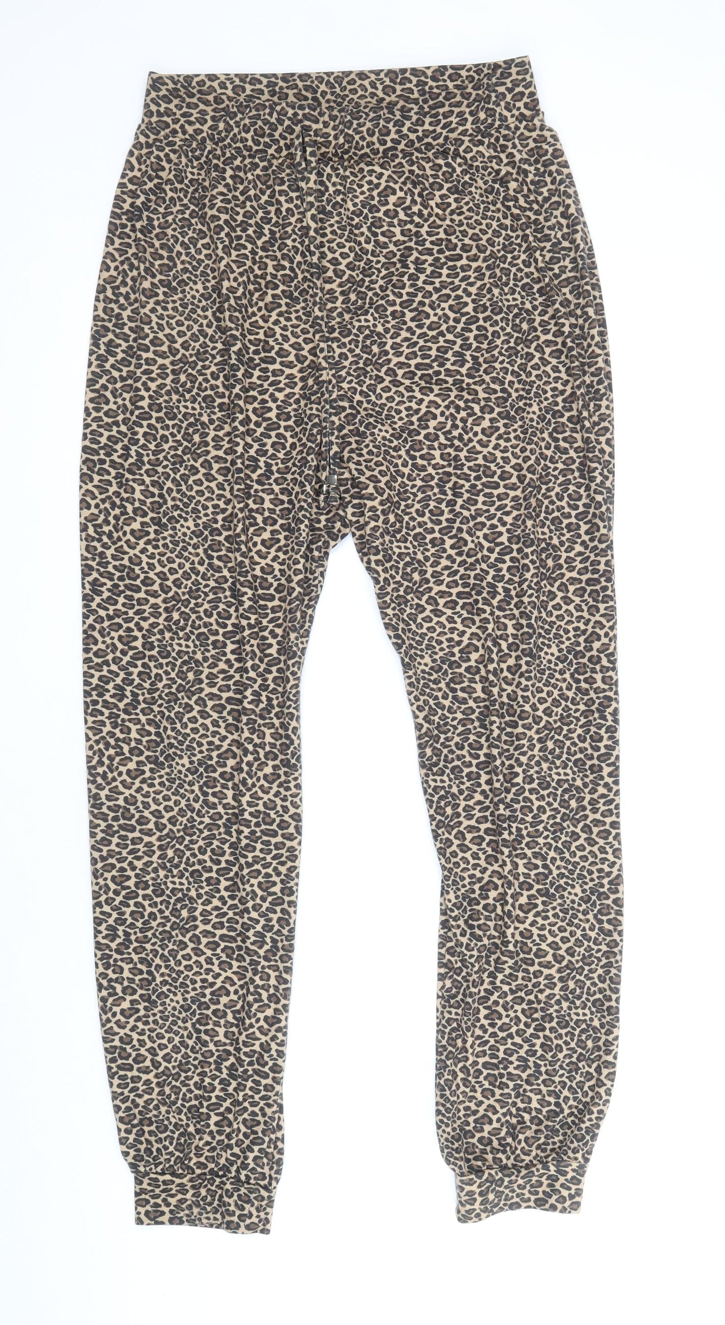 Atmoshphere Womens Brown Animal Print Polyester Jogger Trousers Size 10 Regular Drawstring - Leopard Print