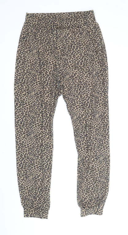 Atmoshphere Womens Brown Animal Print Polyester Jogger Trousers Size 10 Regular Drawstring - Leopard Print