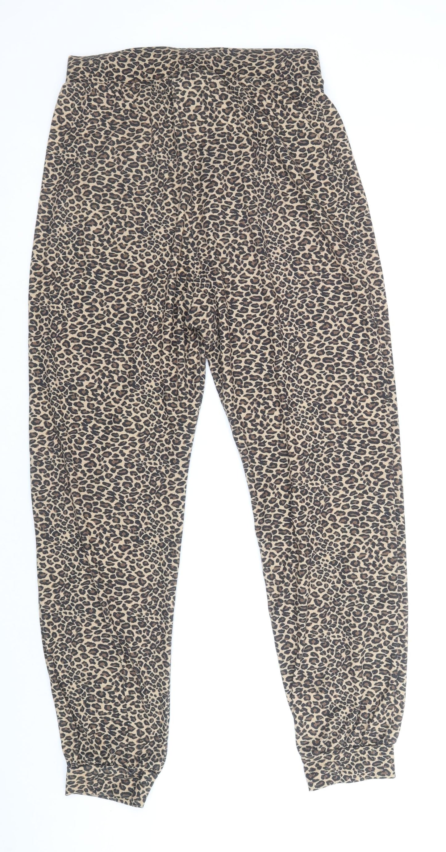 Atmoshphere Womens Brown Animal Print Polyester Jogger Trousers Size 10 Regular Drawstring - Leopard Print