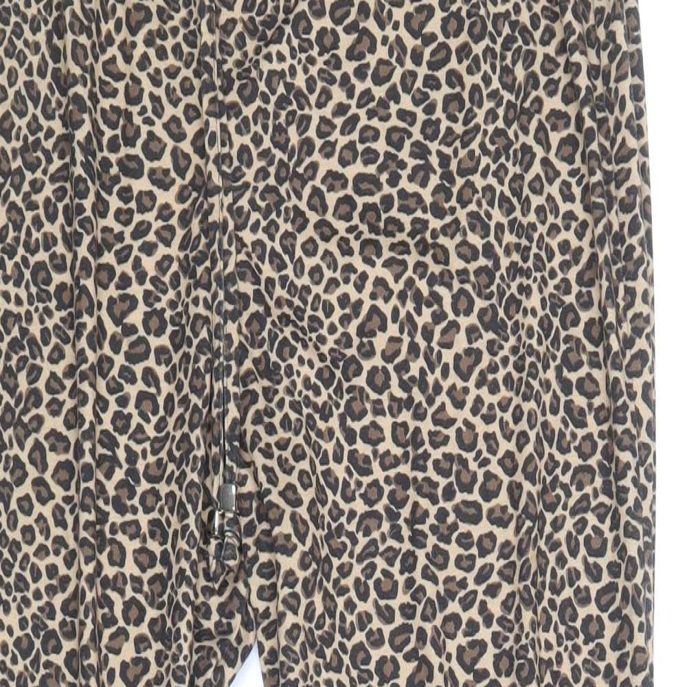 Atmoshphere Womens Brown Animal Print Polyester Jogger Trousers Size 10 Regular Drawstring - Leopard Print