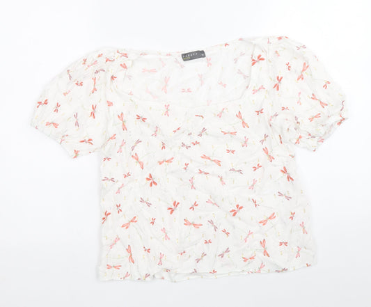 Papaya Womens White Geometric Viscose Basic Blouse Size 10 Scoop Neck