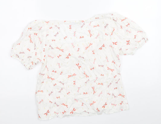 Papaya Womens White Geometric Viscose Basic Blouse Size 10 Scoop Neck